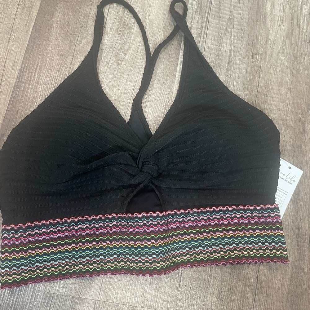 Cupshe Black Bikini Top with Multicolor Trim